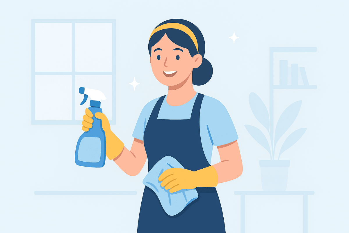 Professional cleaner smiling